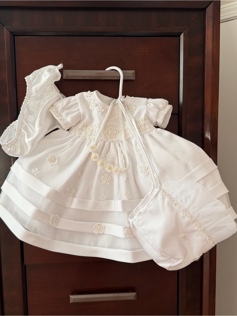 White Embroidered Girls' Christening Dress Set